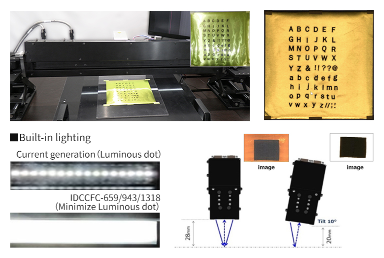 Built-in diffuse illumination reducing glare on glossy materials (comparison)