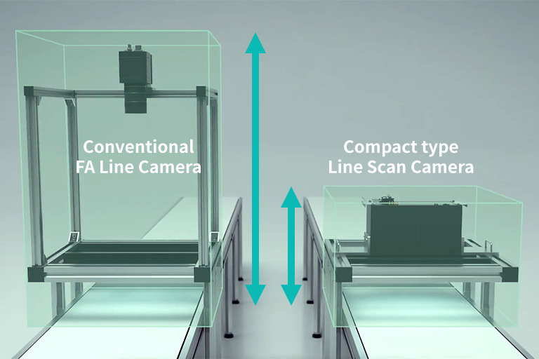 Installation footprint comparison between a conventional FA line camera and a Compact type Line Scan Camera